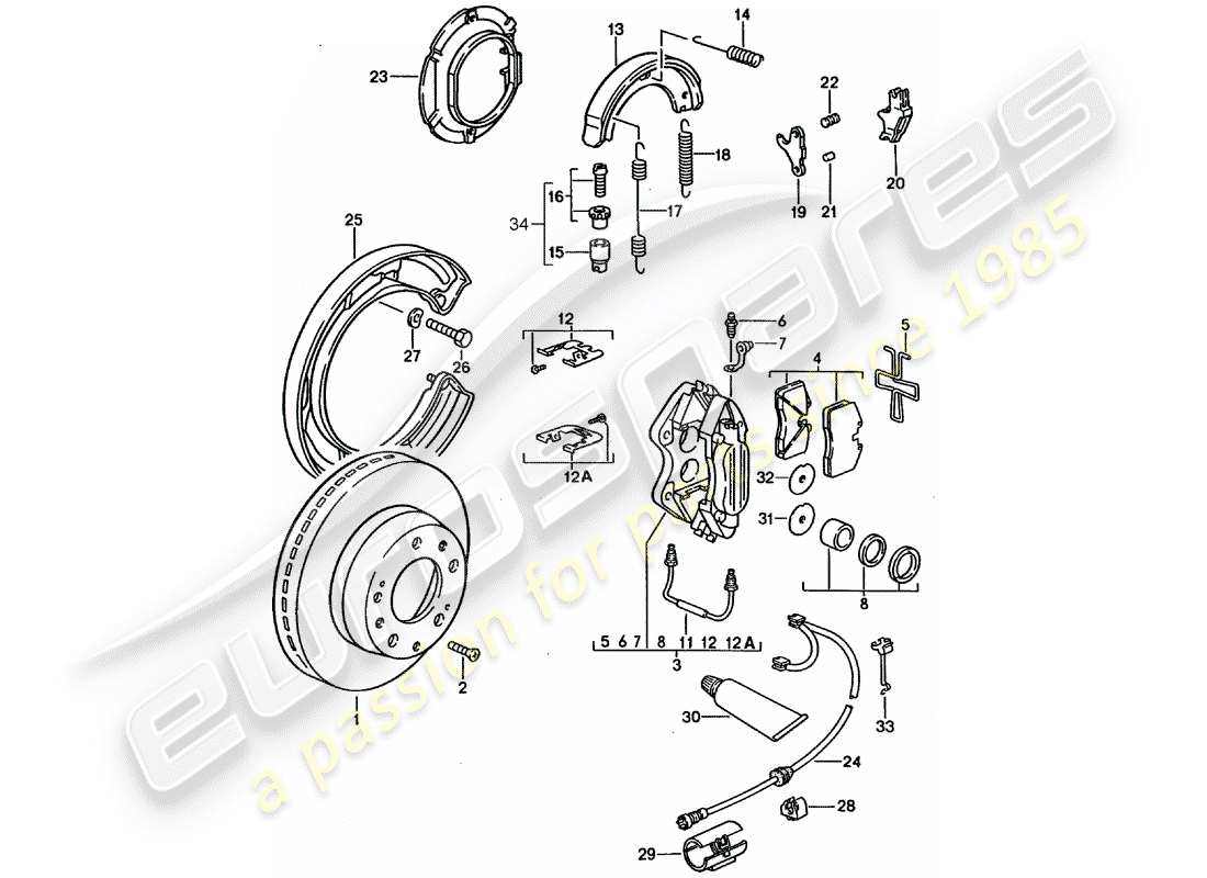 porsche 1994 (928) disc brakes part diagram