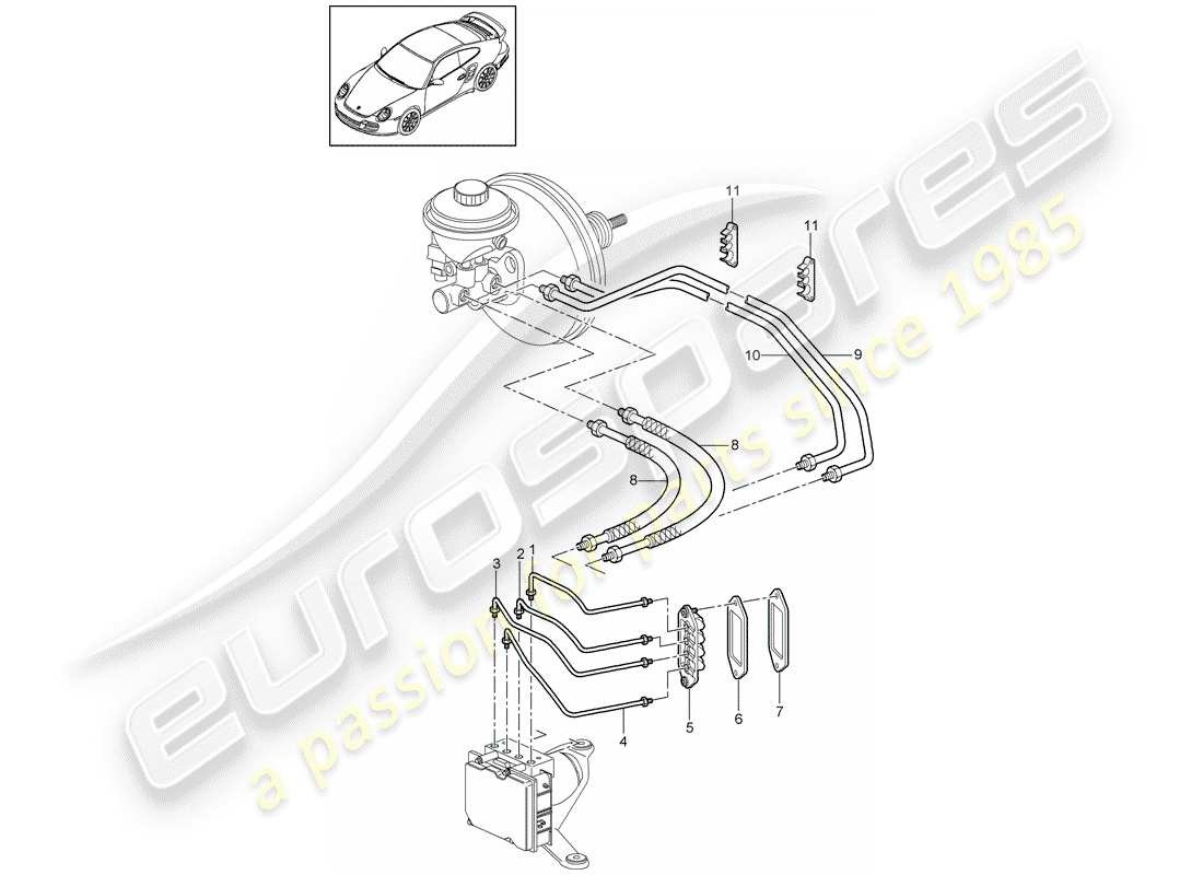 porsche 2013 (997-2 turbo / gt2 rs) brake lines part diagram