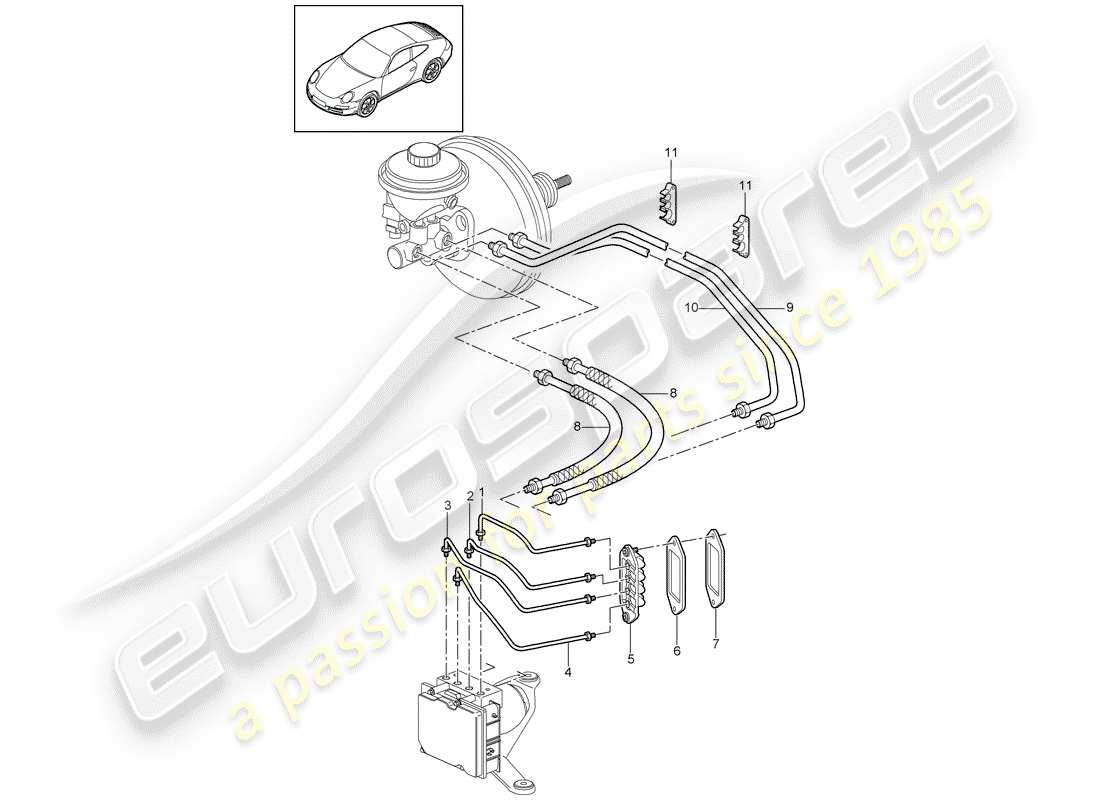 porsche 2011 (997-2) brake lines part diagram