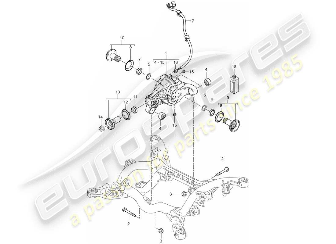 porsche 2005 (cayenne e1 9pa) rear axle differential part diagram