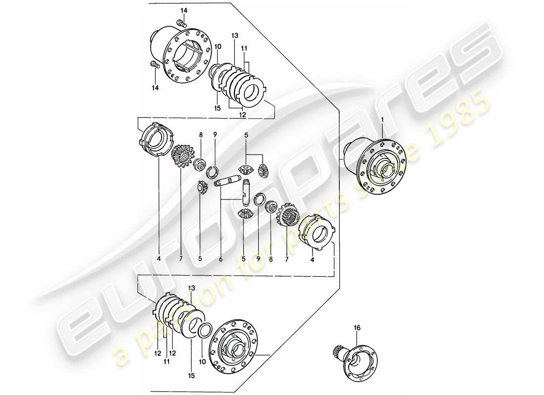 porsche 911 (1986) limited slip differential parts diagram