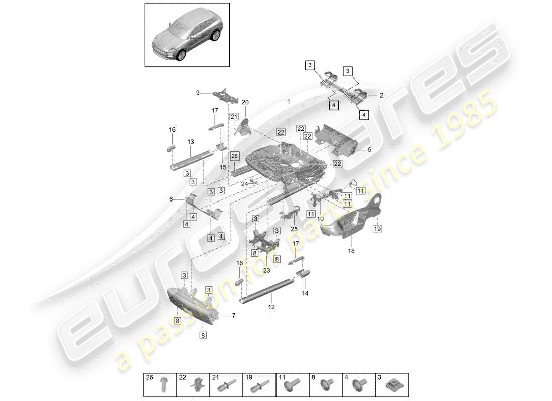 porsche 2019 (macan) frame for seat part diagram