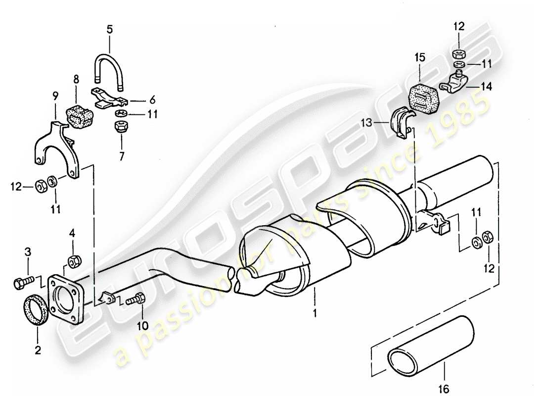 porsche 1986 (944) exhaust system - - exhaust silencer, rear part diagram