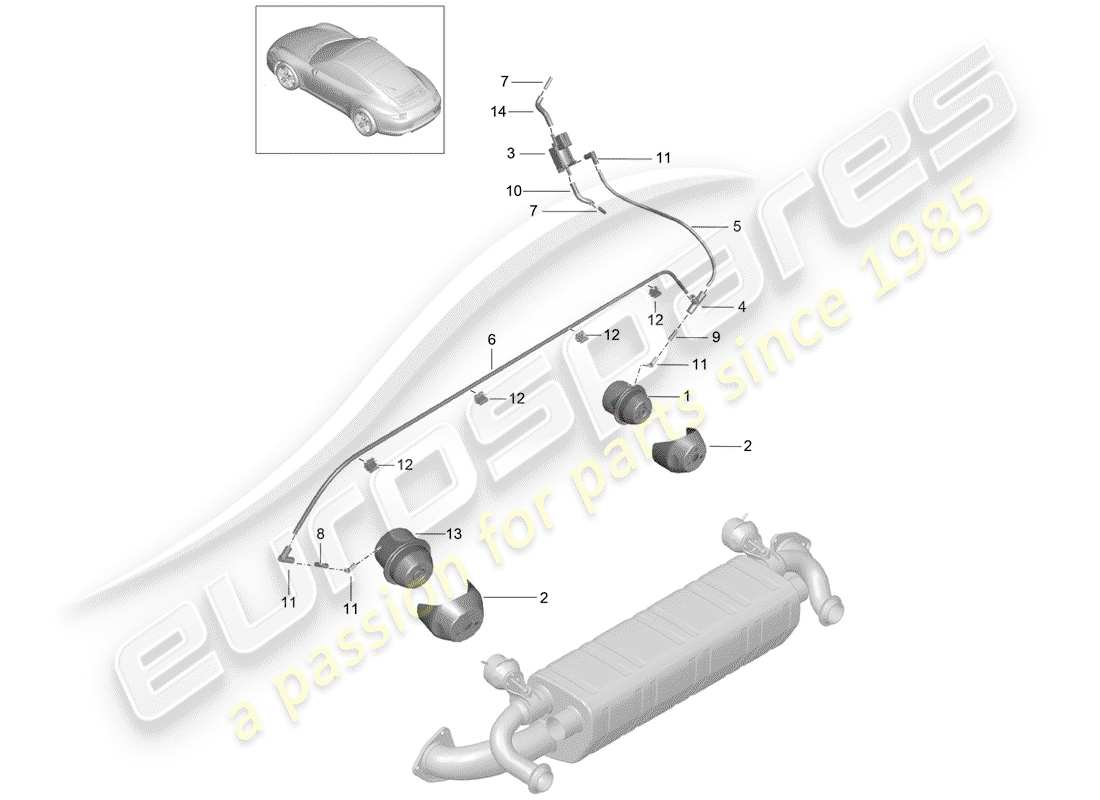 porsche 2012 (991-1) exhaust system part diagram