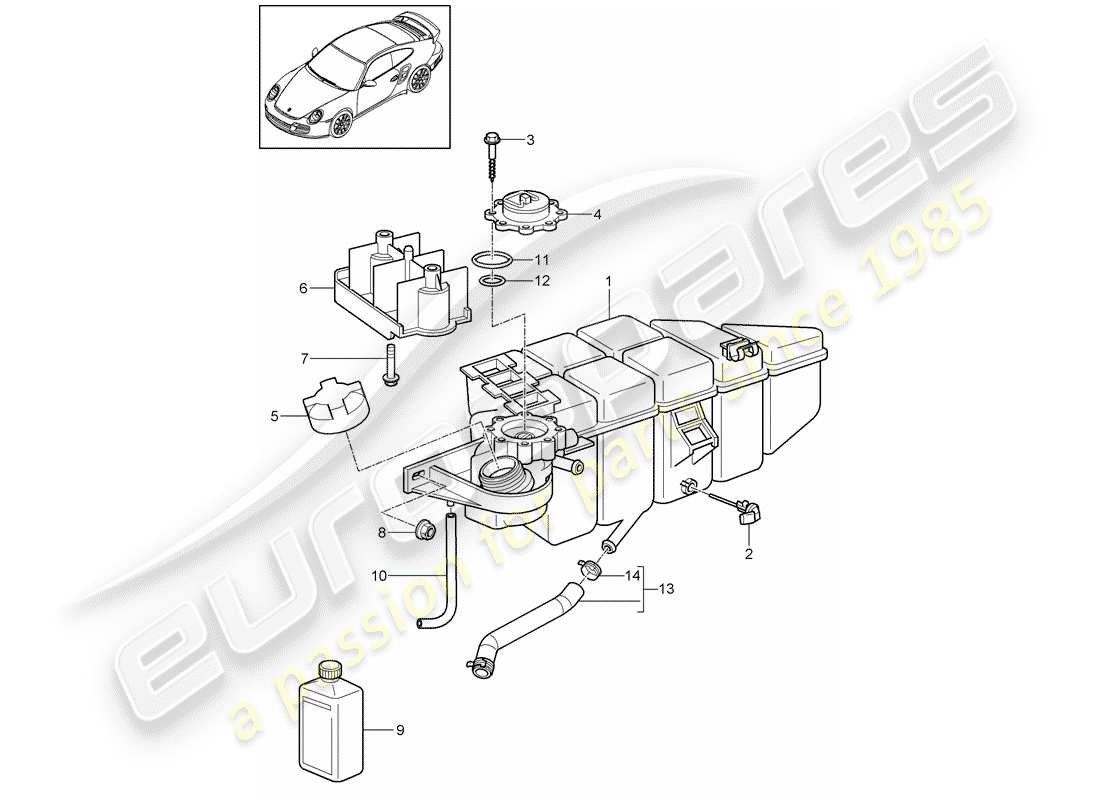 porsche 911 t/gt2rs (2012) water cooling 4 part diagram