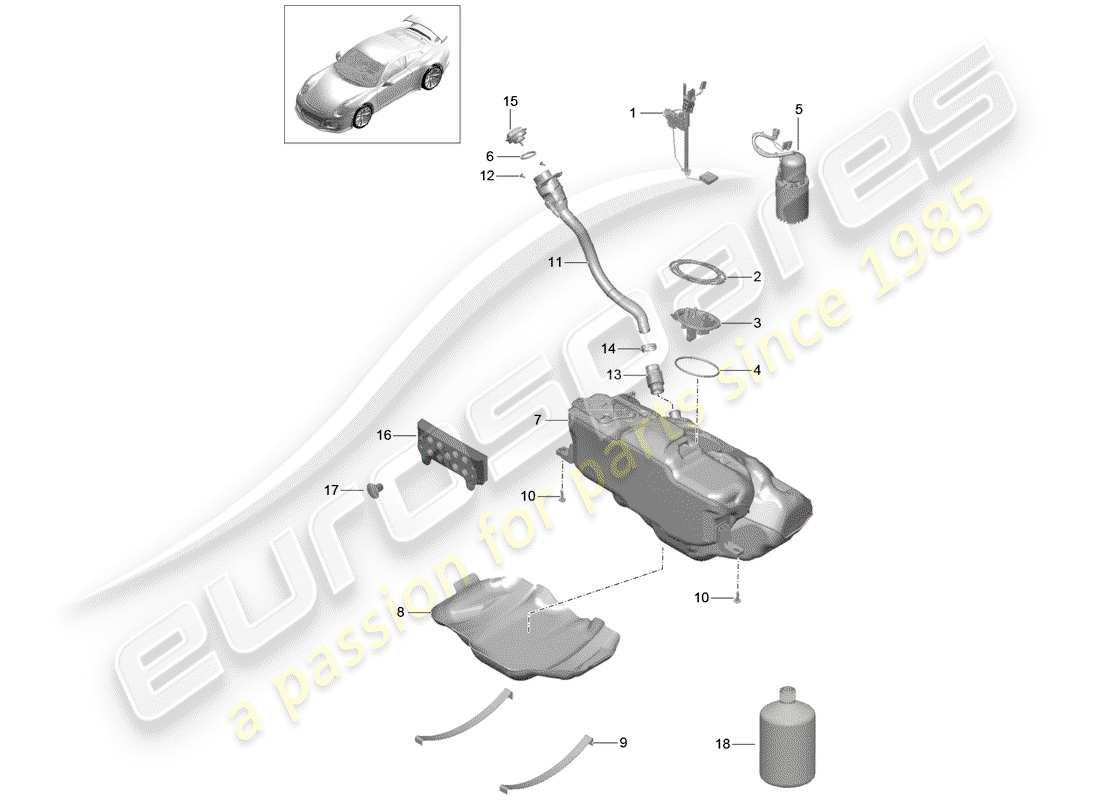 porsche 991r/gt3/rs (2018) fuel tank part diagram
