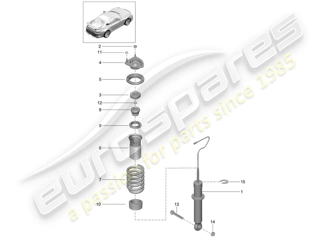 porsche 991r/gt3/rs (2014) shock absorber parts diagram