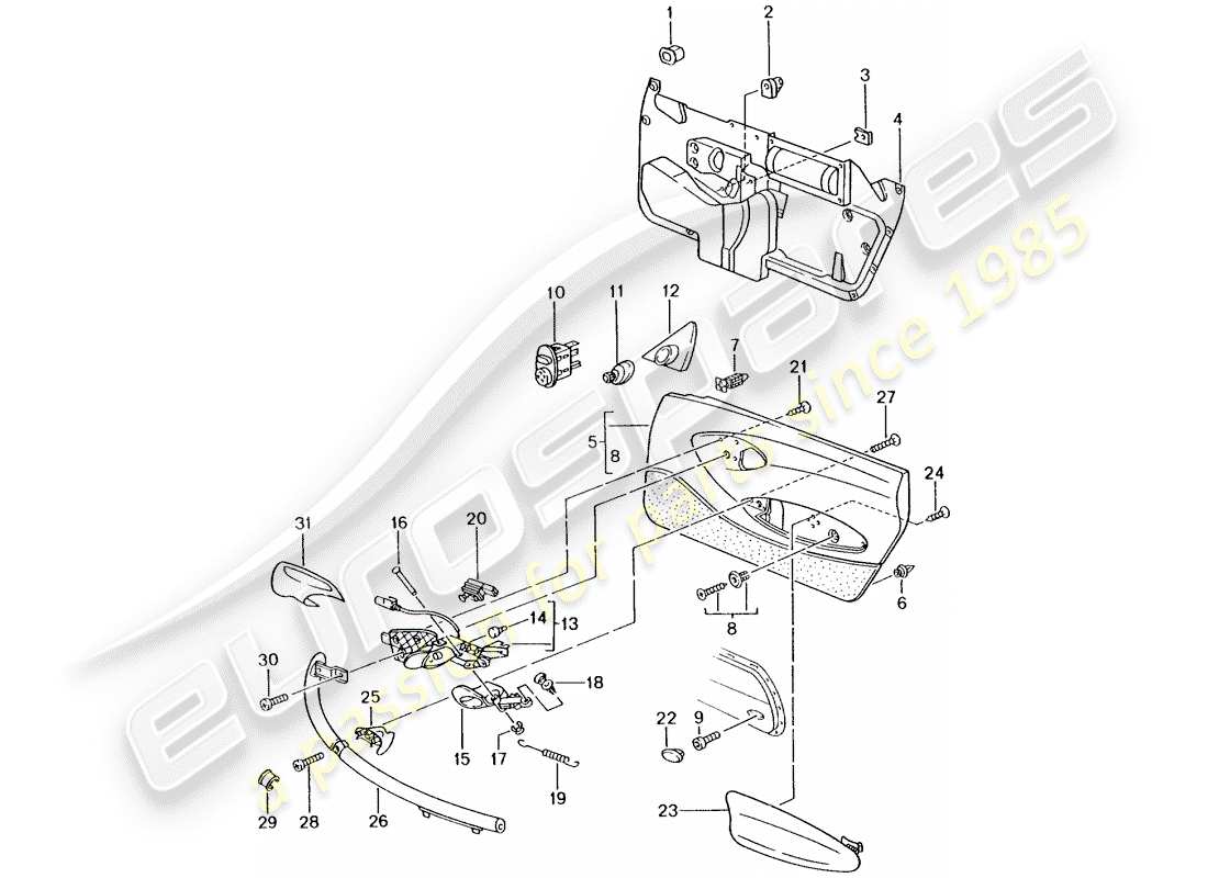 porsche 2001 (986 boxster) door panel - accessories parts diagram