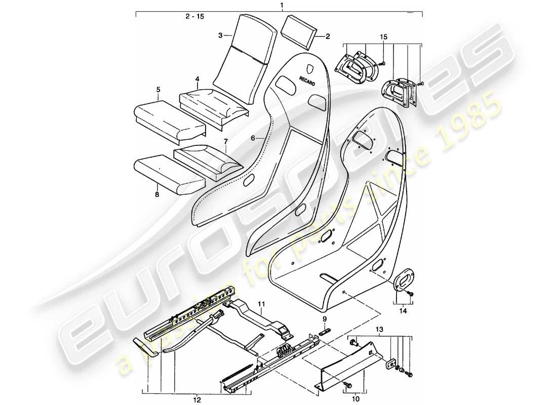 porsche 996 t/gt2 (2001) seat - perlon velour part diagram