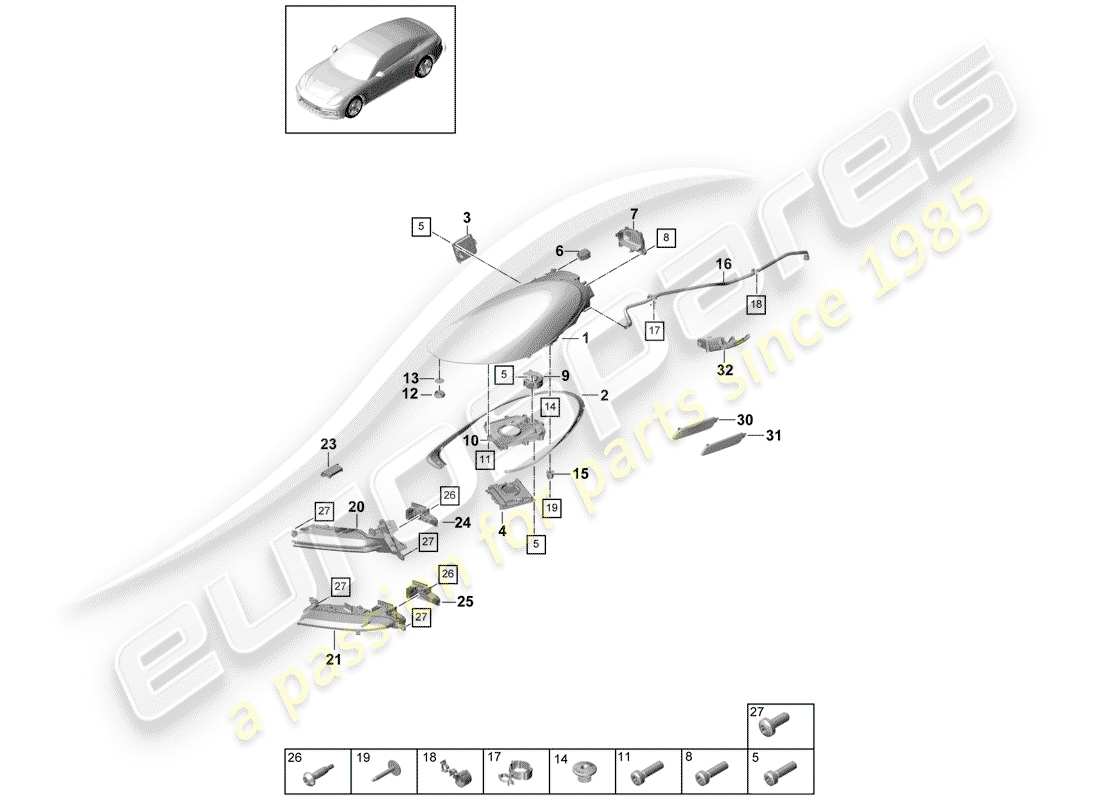 porsche 2019 (panamera 971-1) led headlight part diagram