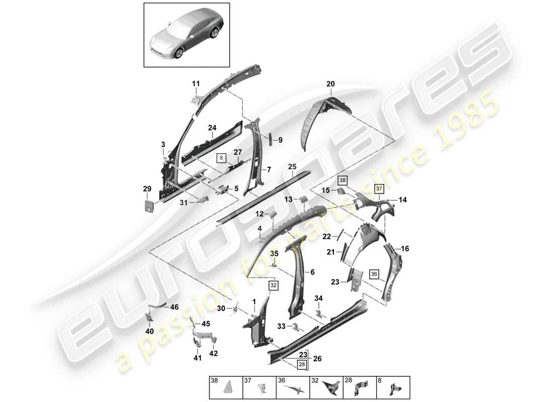 porsche 2020 (panamera 971-1) side panel part diagram
