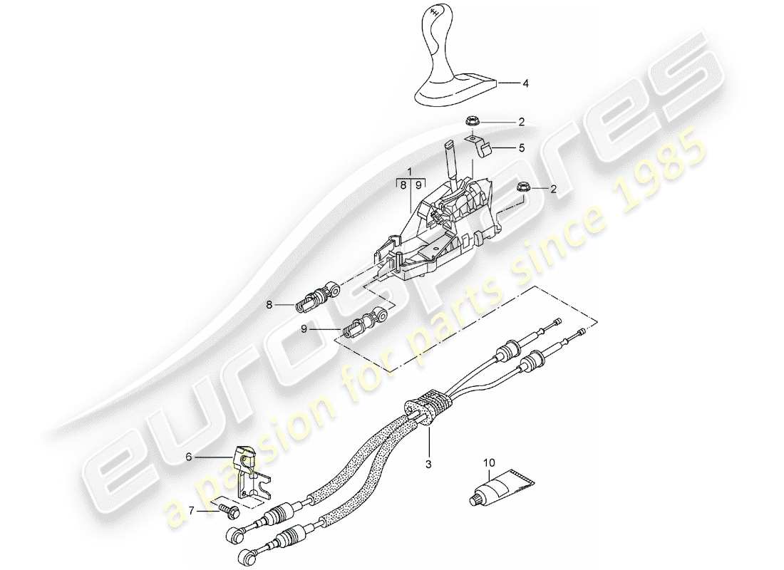 porsche 996 t/gt2 (2001) transmission control - manual gearbox part diagram