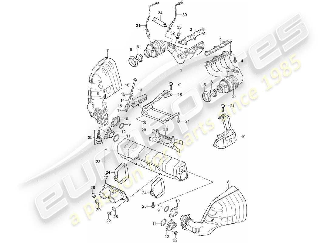 porsche 2010 (997-2 gt3) exhaust system part diagram