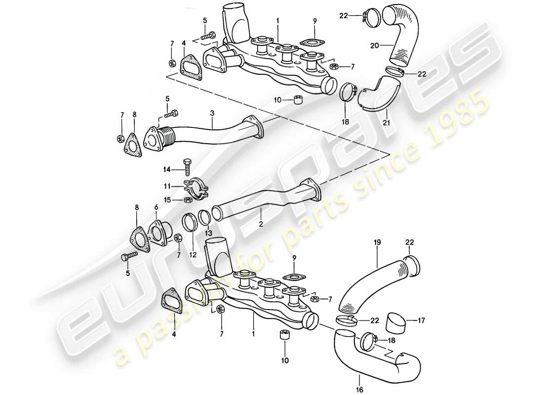 porsche 1984 (911) exhaust system - heater core part diagram