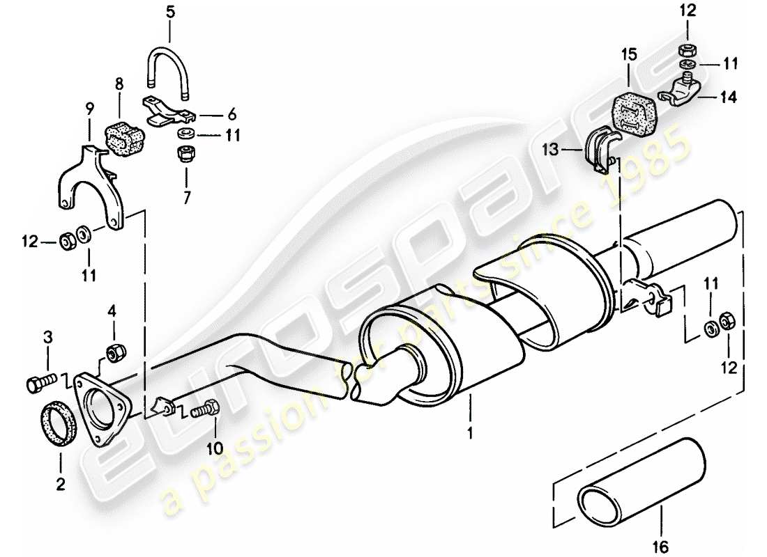 porsche 1986 (944) exhaust system - - exhaust silencer, rear part diagram