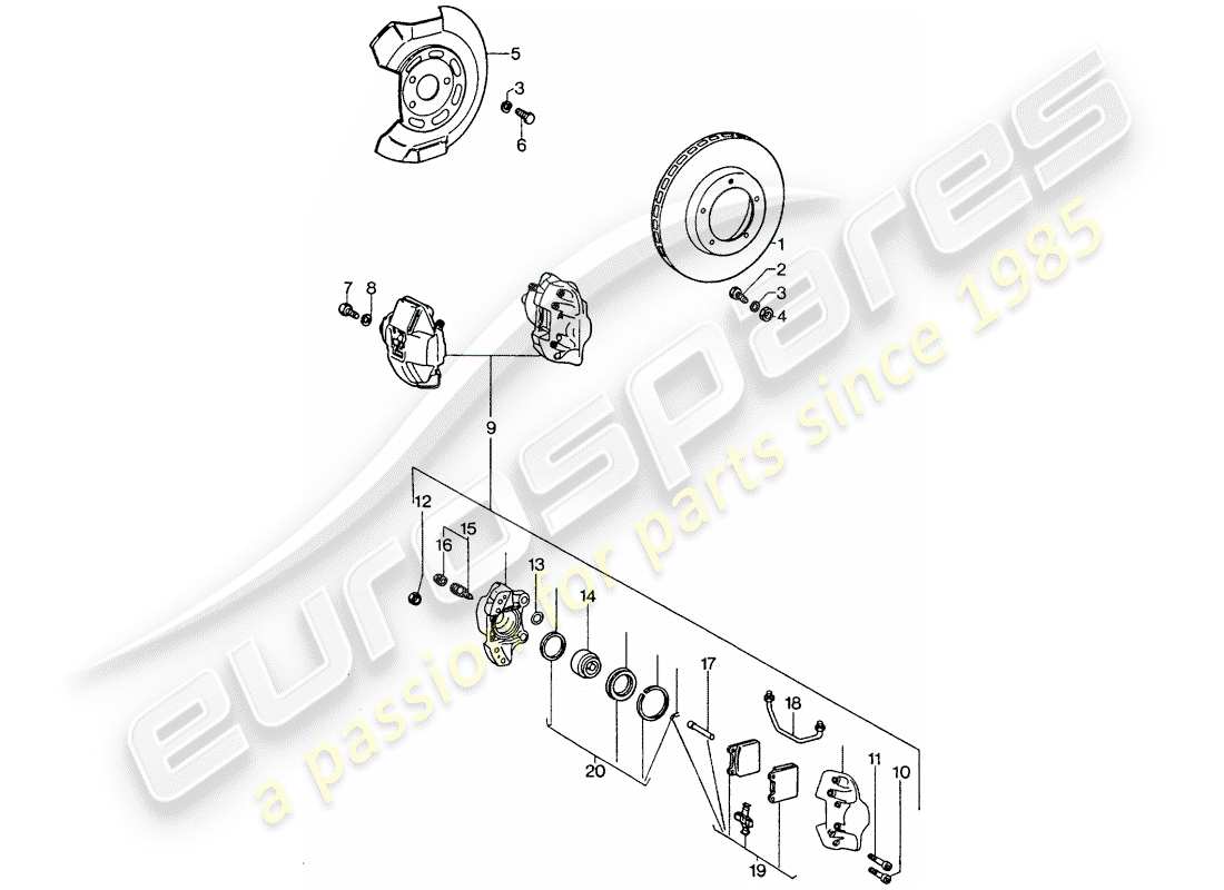porsche 911 turbo (1975) disc brakes part diagram
