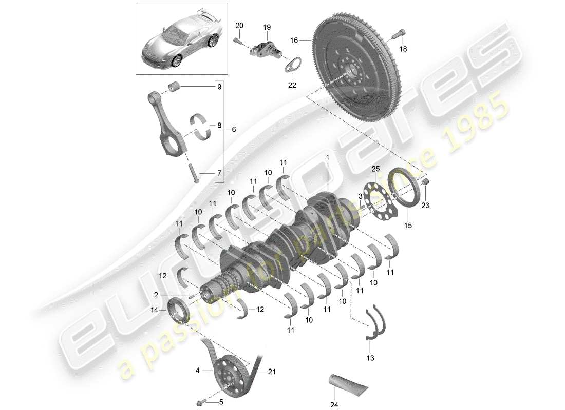 porsche 2017 (991-2 r/gt3/rs) crankshaft part diagram