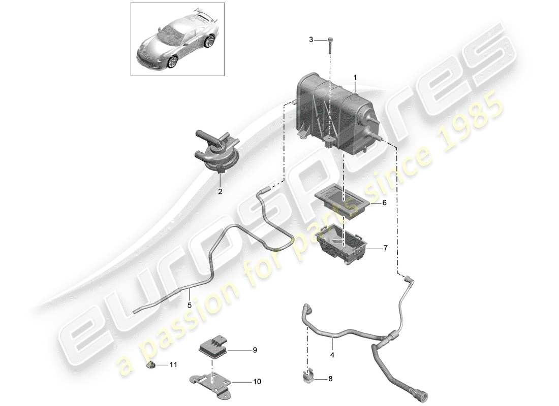 porsche 2017 (991-2 r/gt3/rs) evaporative emission canister part diagram