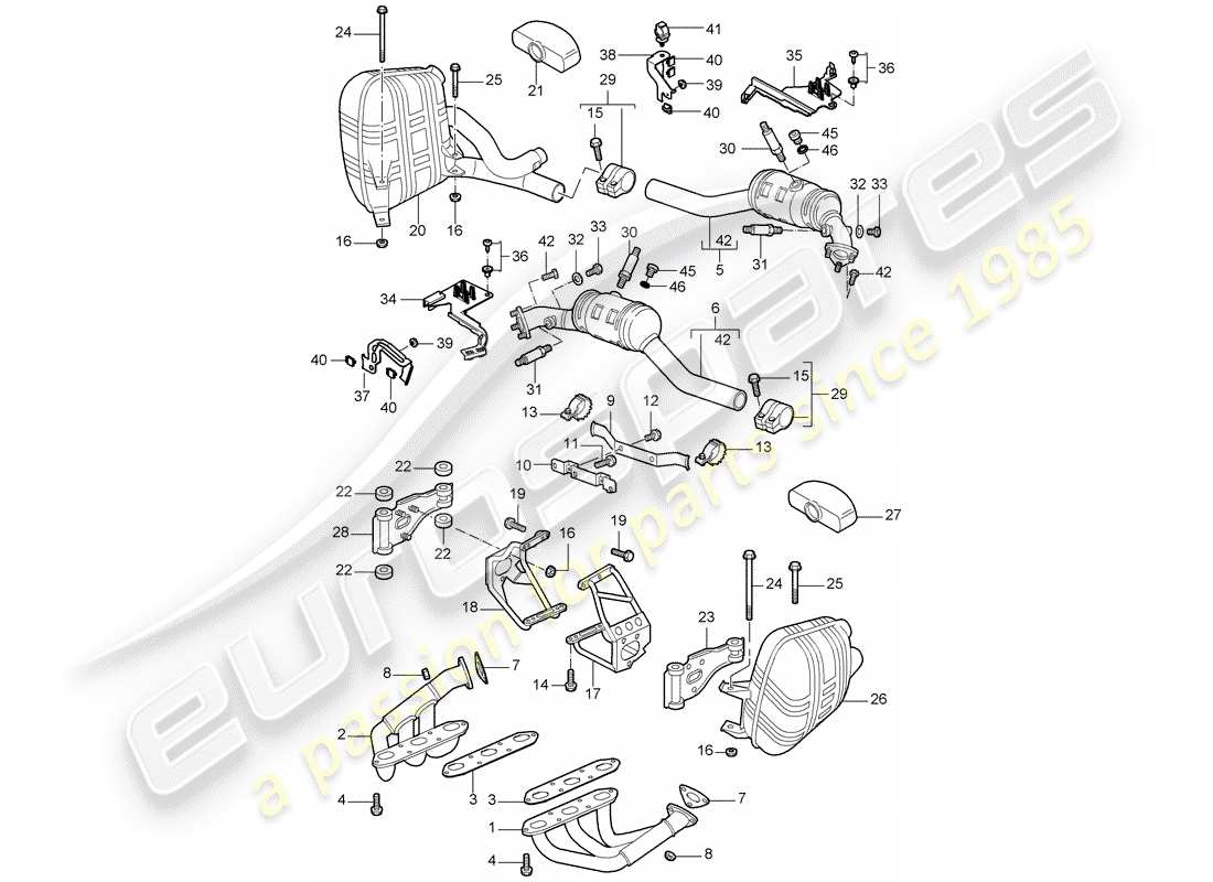 porsche 2006 (997-1) exhaust system parts diagram