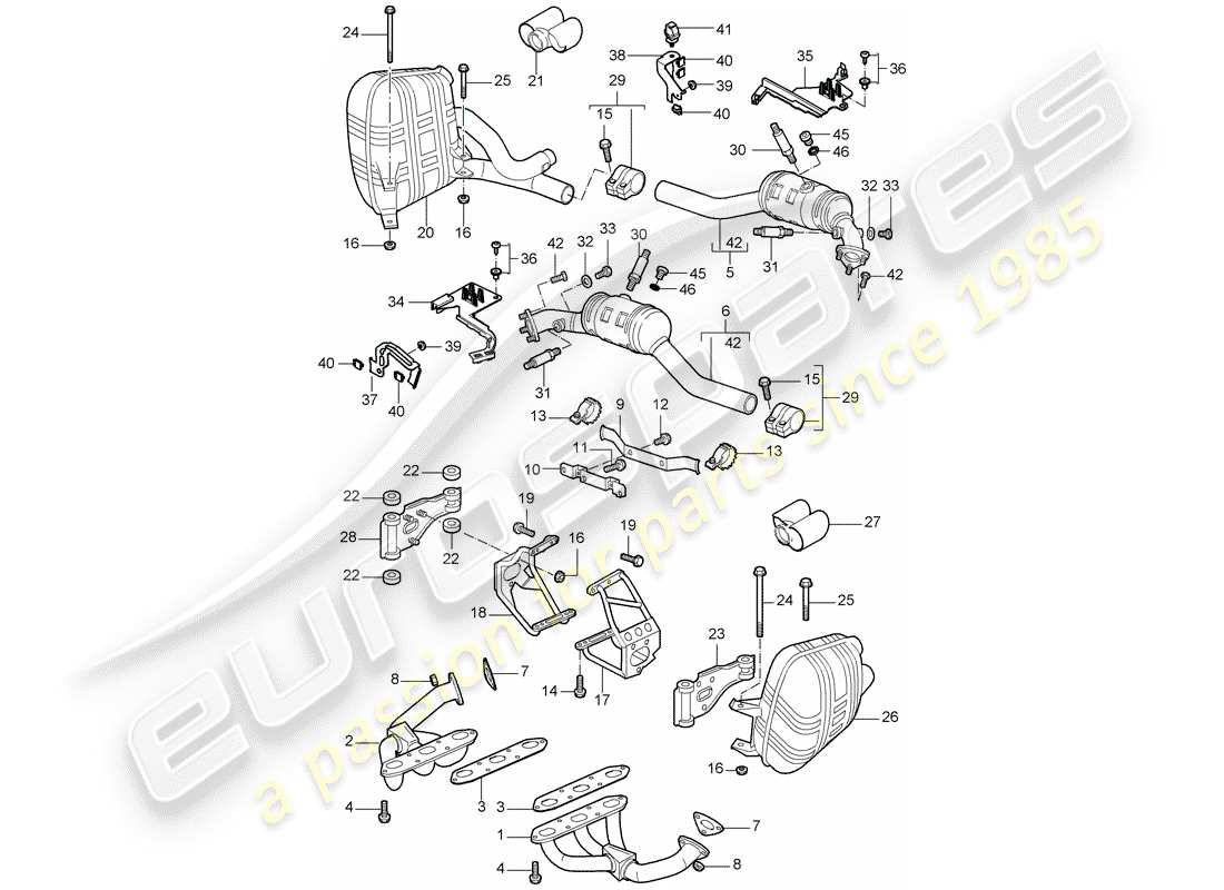porsche 2007 (997-1) exhaust system part diagram