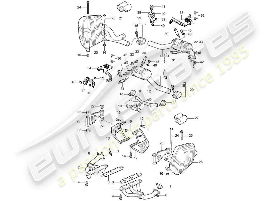 porsche 997 (2007) exhaust system part diagram