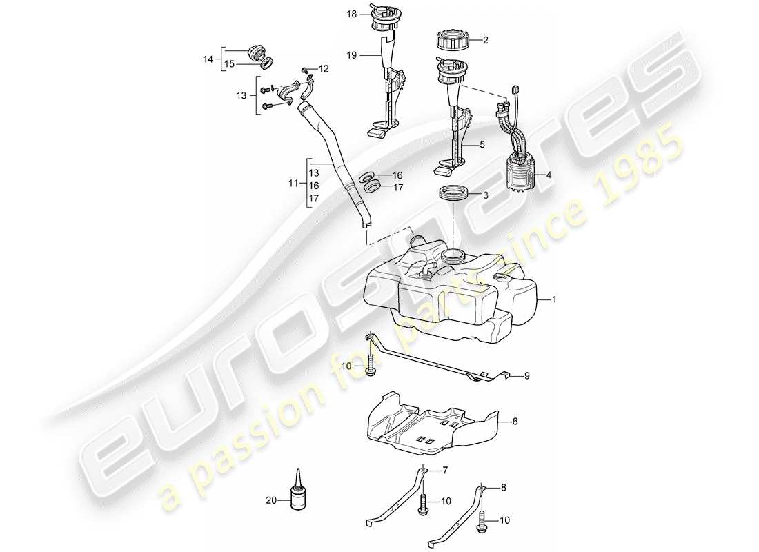 porsche 997 (2007) fuel tank parts diagram