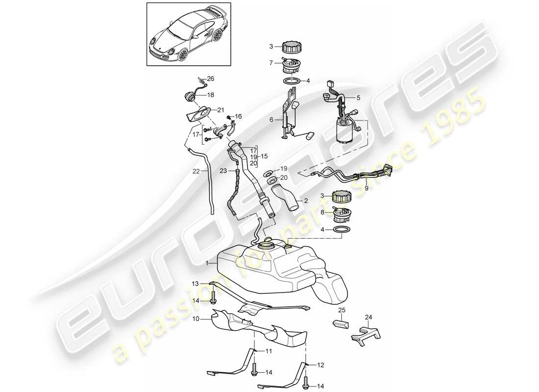 porsche 2013 (997-2 turbo / gt2 rs) fuel tank part diagram