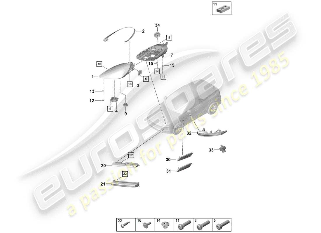 porsche 2020 (cayenne e3 9ya/9yb) led headlight part diagram