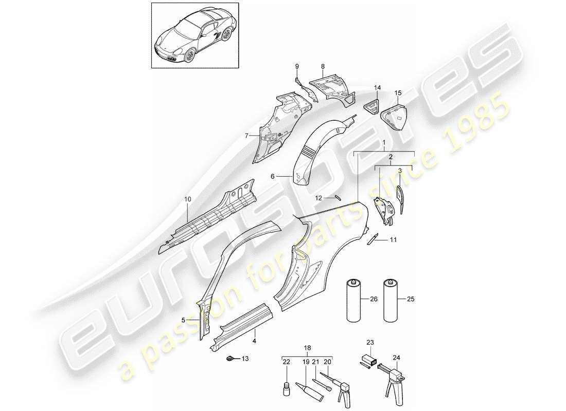 porsche 2012 (987 cayman) side panel part diagram