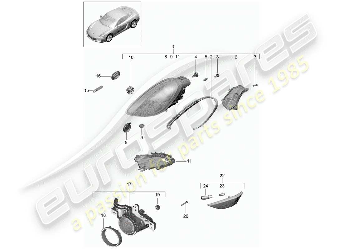 porsche cayman 981 (2014) headlamp part diagram