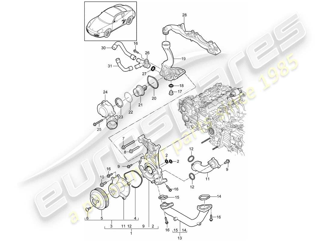 porsche 2011 (987 cayman) water pump part diagram