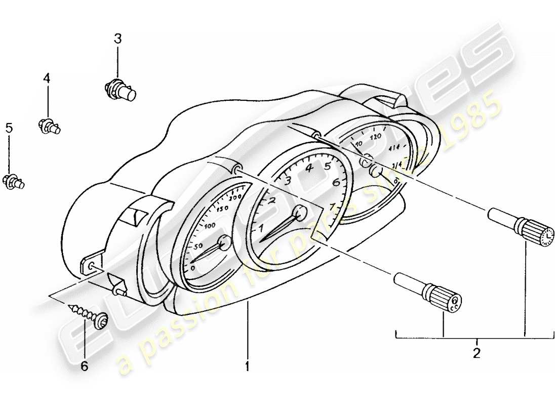 porsche boxster 986 (1999) instrument cluster - complete part diagram