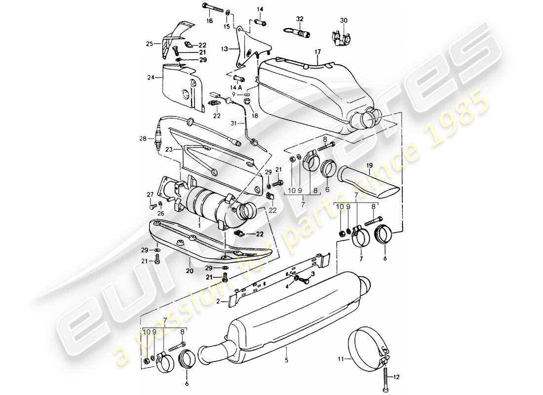porsche 1990 (964) exhaust system - muffler - exhaust - catalyst part diagram