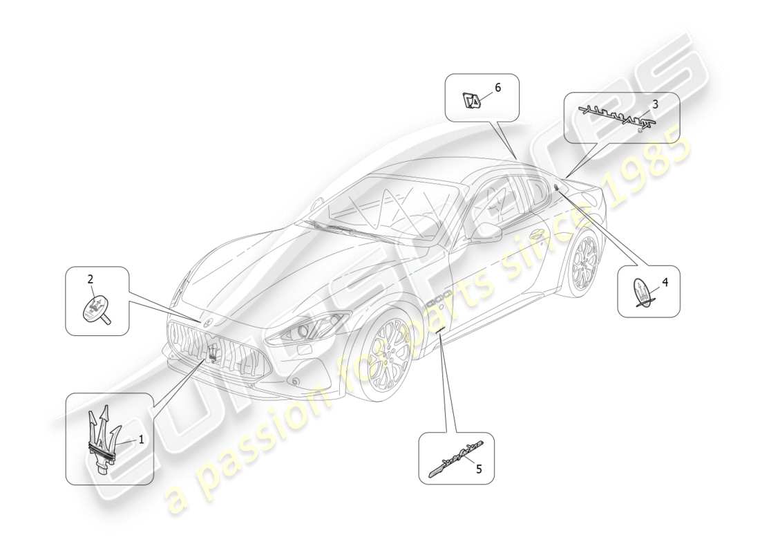 maserati granturismo s (2020) trims, brands and symbols part diagram