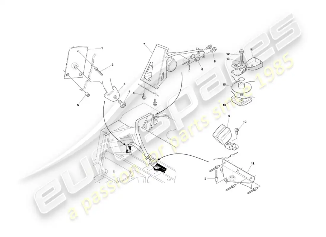 aston martin vanquish (2004) rear seat belts parts diagram