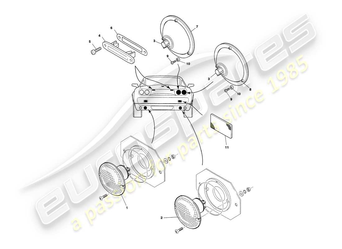 aston martin v8 coupe (2000) exterior lamps parts diagram