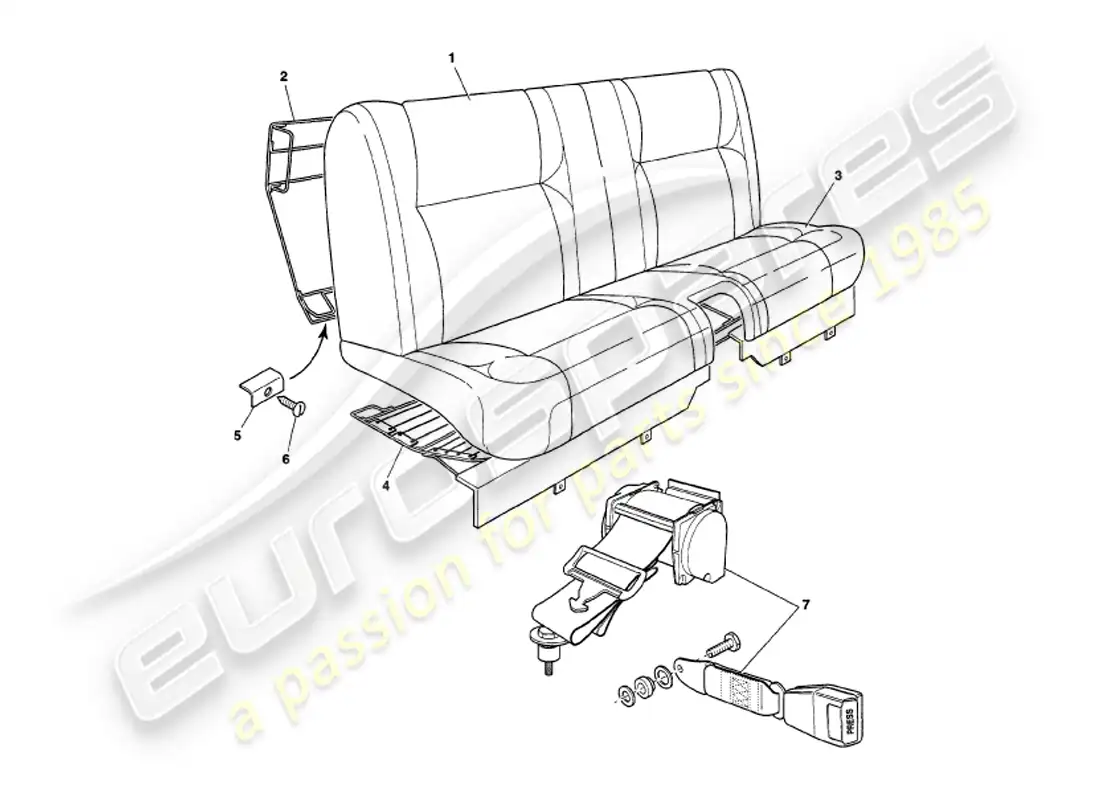 aston martin v8 volante (1998) rear seats & belts part diagram