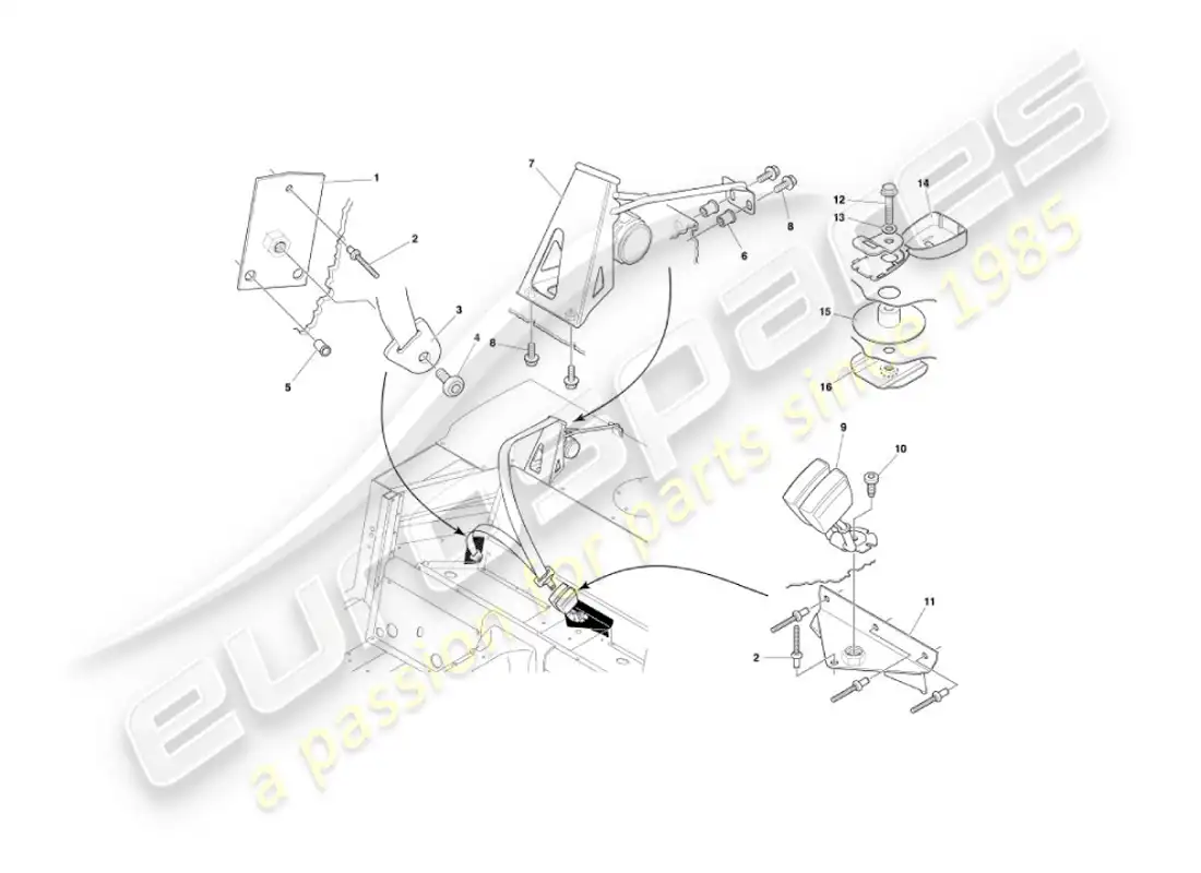 aston martin vanquish (2006) rear seat belts parts diagram