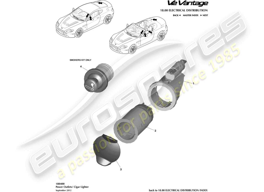 aston martin v12 vantage (2013) cigar lighter, auxiliary socket part diagram
