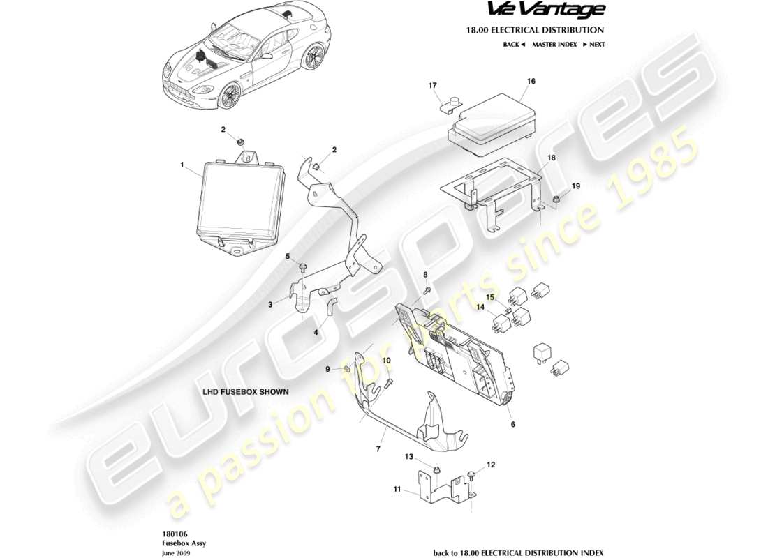 aston martin v12 vantage (2011) fuse panels part diagram