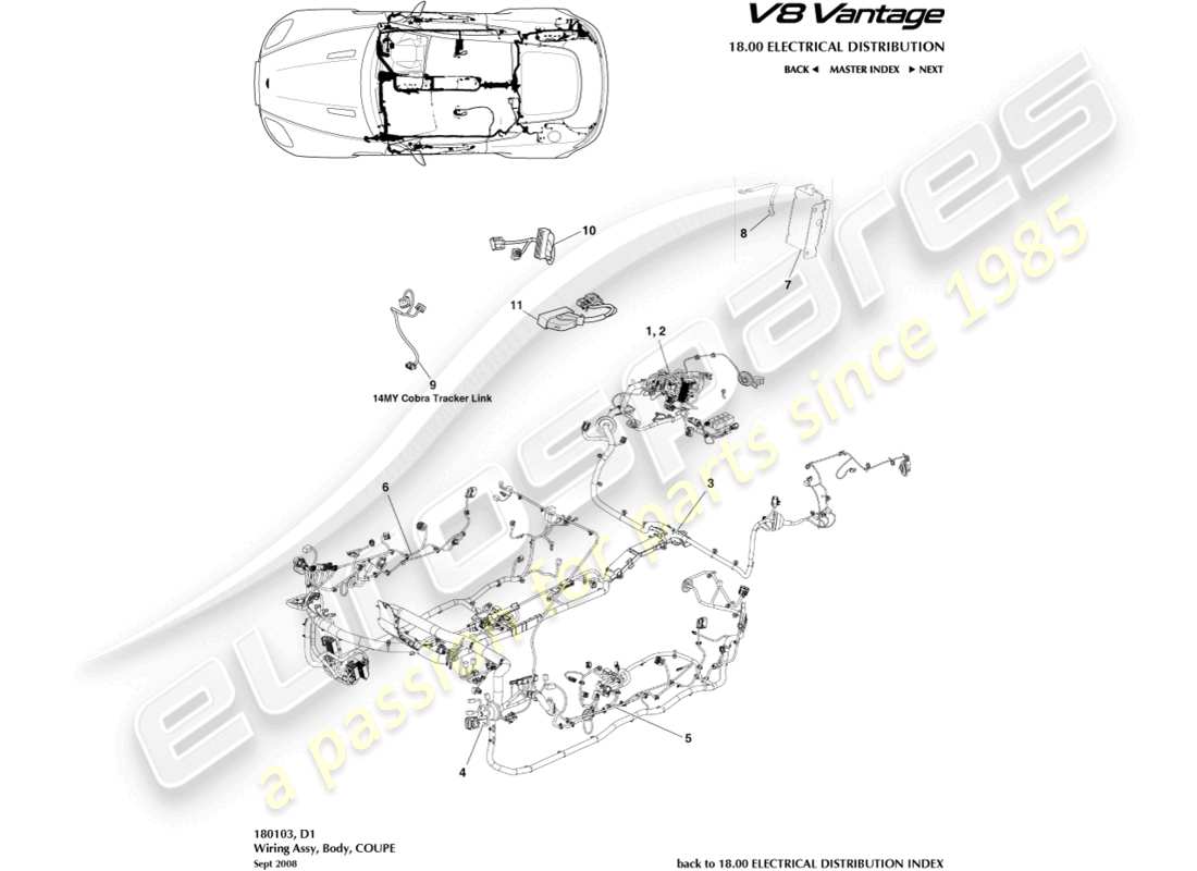 aston martin v8 vantage (2015) body harness, coupe part diagram