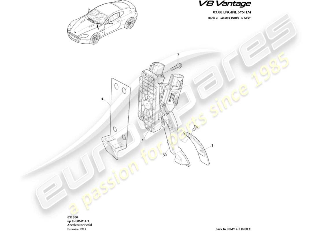 aston martin v8 vantage (2014) accelerator pedal part diagram