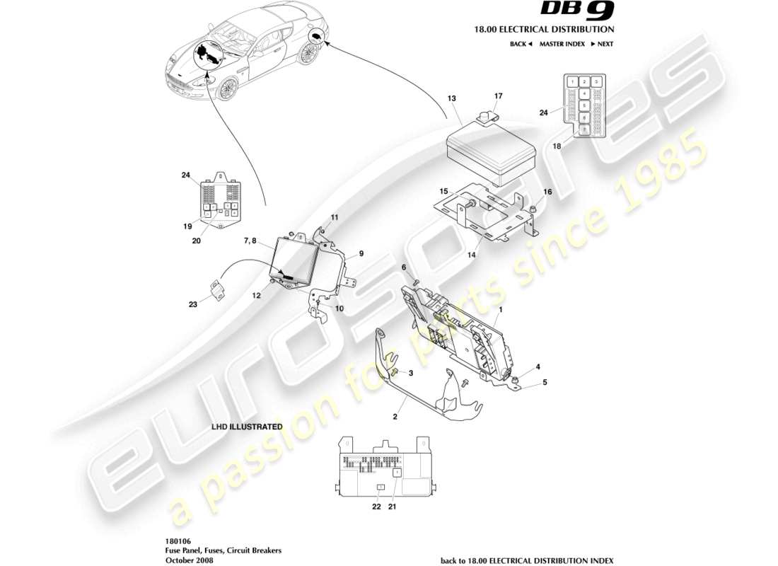 aston martin db9 (2006) fuse panels part diagram