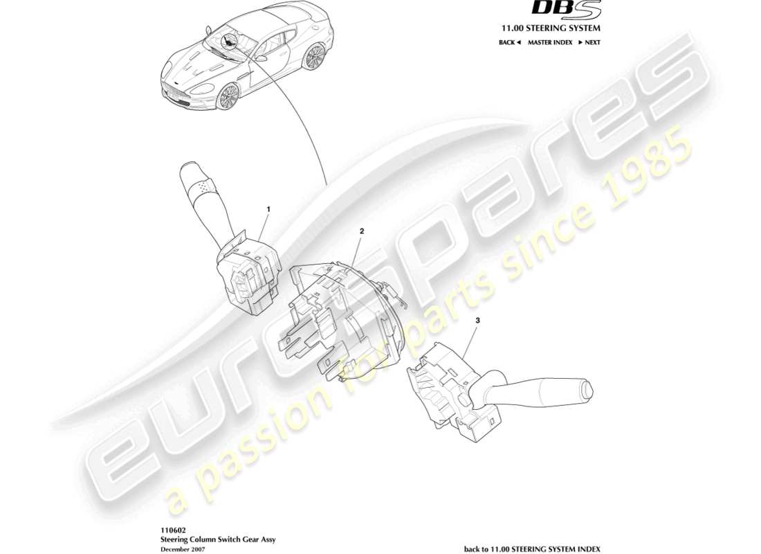 aston martin dbs (2009) steering column switch part diagram