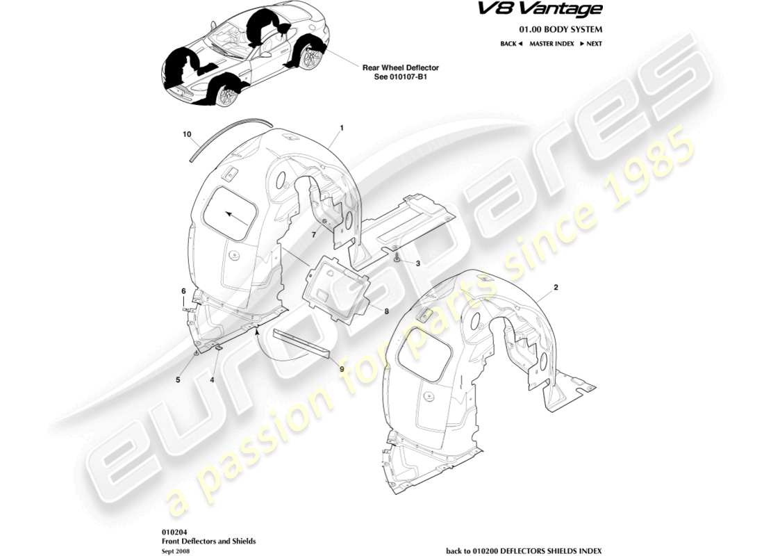 aston martin v8 vantage (2008) front wheel arches parts diagram