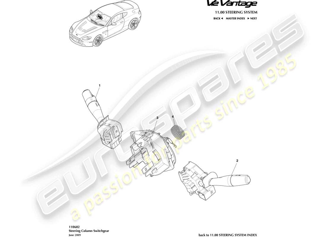 aston martin v12 vantage (2011) steering column switch part diagram