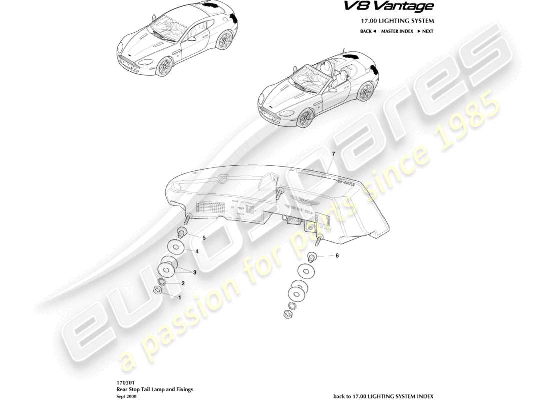 aston martin v8 vantage (2015) rear lamps part diagram