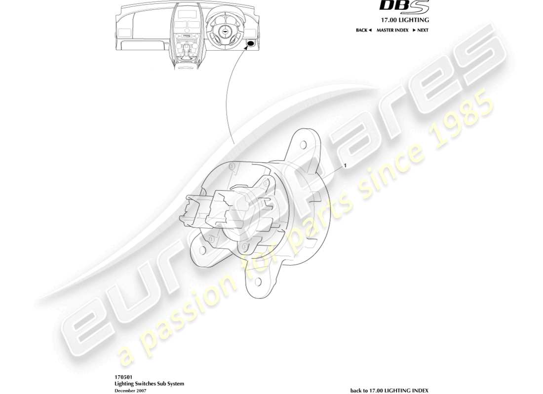 aston martin dbs (2013) lighting switch part diagram