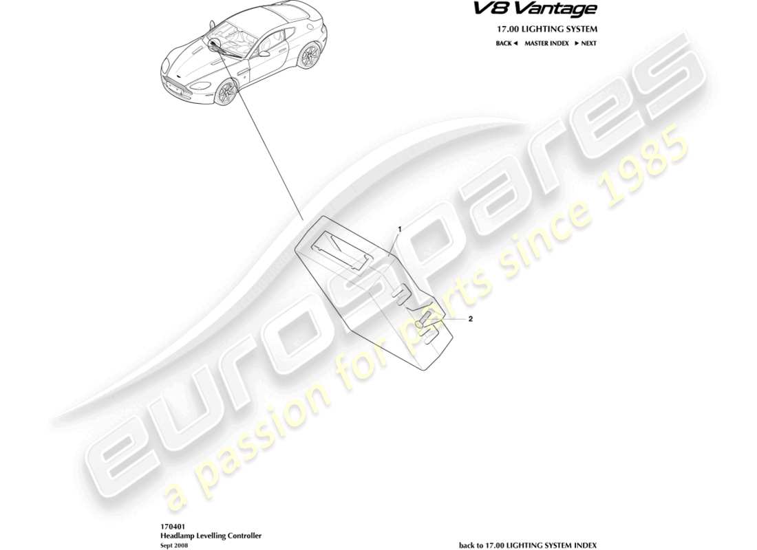 aston martin v8 vantage (2018) headlamp leveling controller part diagram