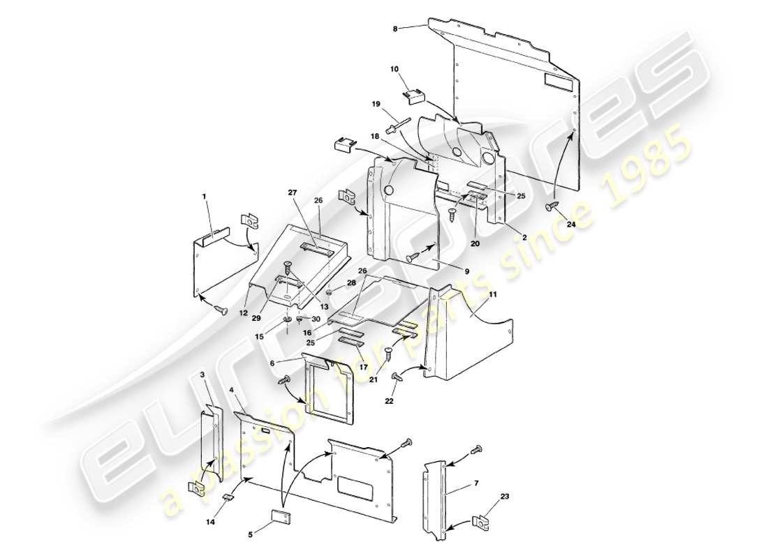 aston martin v8 volante (1998) boot trim parts diagram